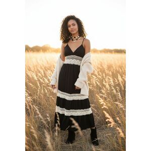 Wet Seal Y2K Babydoll Crochet Maxi Dress Womens Small Boho Tiered Coquette Beach